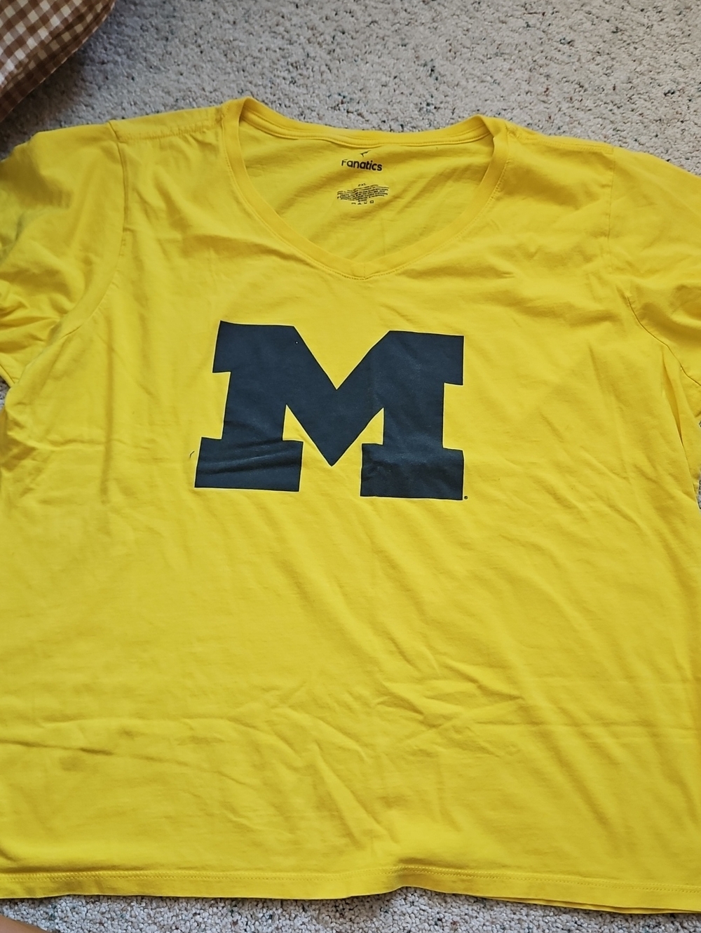 Fanatics Yellow V-Neck Tee with Navy Block 'M'